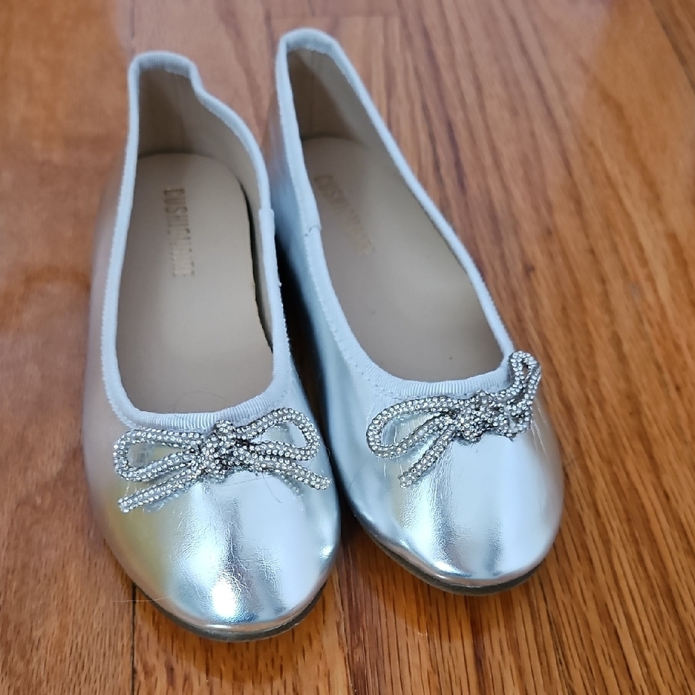 Silver Ballet Flats With Accent Bow